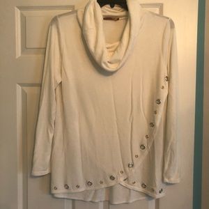 Cream sweater with silver and gold embellishments